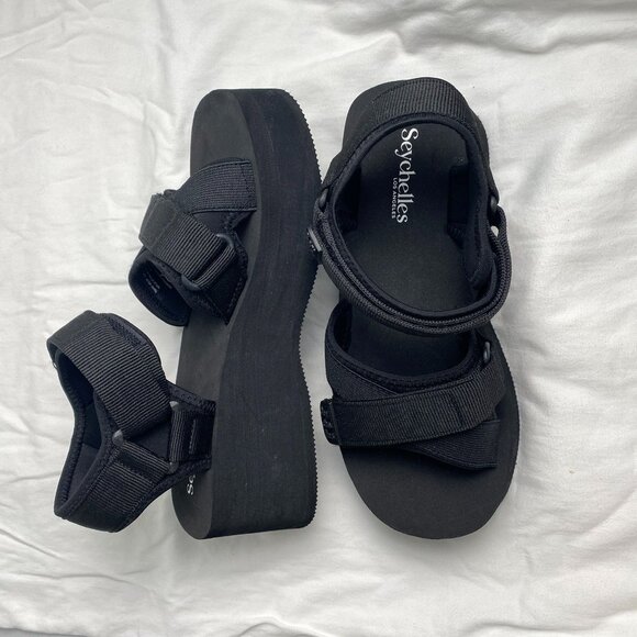 Seychelles NWOT Serenade Black Platform Sandals With Adjustable Straps & Velcro - Picture 7 of 8